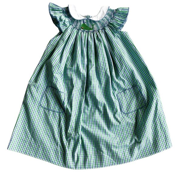 Shrimp & Grits Kids Smocked Peter Pan Collar Whale Bishop Dress - Size 3T - Picture 1 of 8